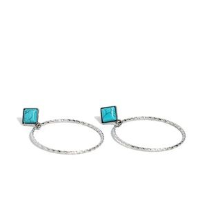 Blue crackled stone with silver hoop earrings